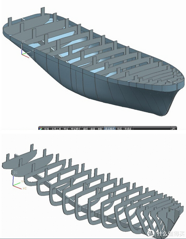 利用公司的电脑按照图纸建模画出了船身龙骨      这个制做方法说简单