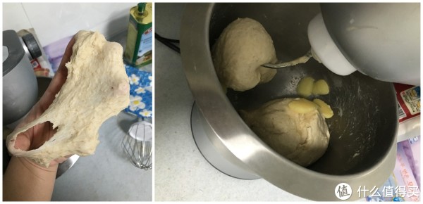 6分钟初起筋效果图和加黄油揉面