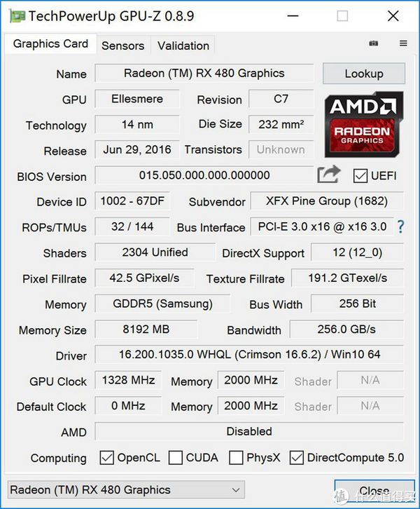 14nm的威力 xfx 讯景 rx480 公版显卡 测试