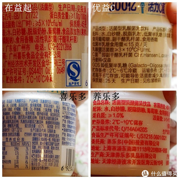 优益c,养乐多等四款乳酸菌饮料横向测评