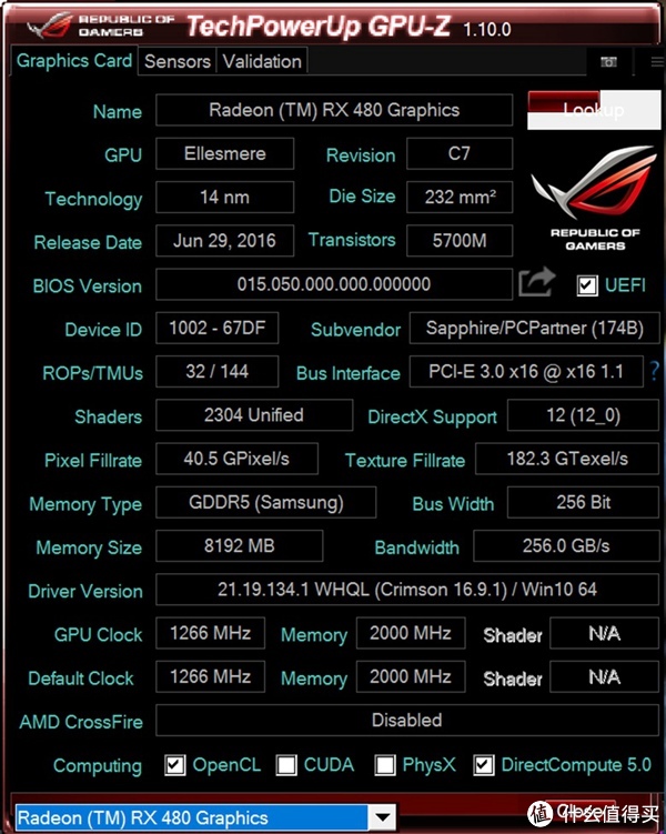 sapphire 蓝宝石 rx480 8g d5 超白金 oc版 显卡 开箱