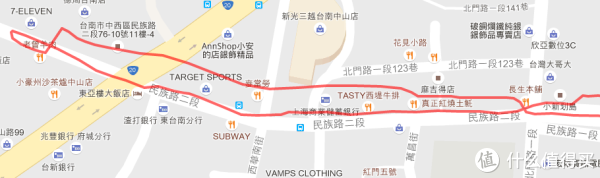 来回都是民族路，然而回程（上方红线）偏差较大