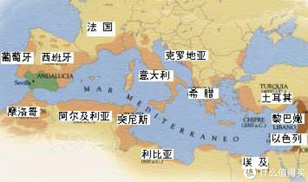 橄榄油产地分布地理位置图