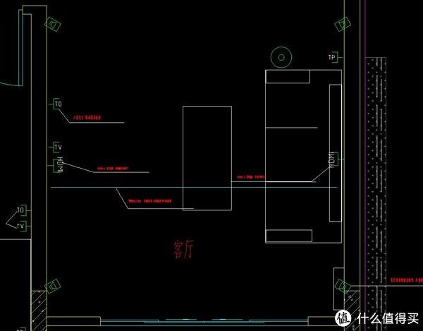 四个音箱线接口,均置于墙上距顶15cm,预埋好音频线后期用卫星箱组装5