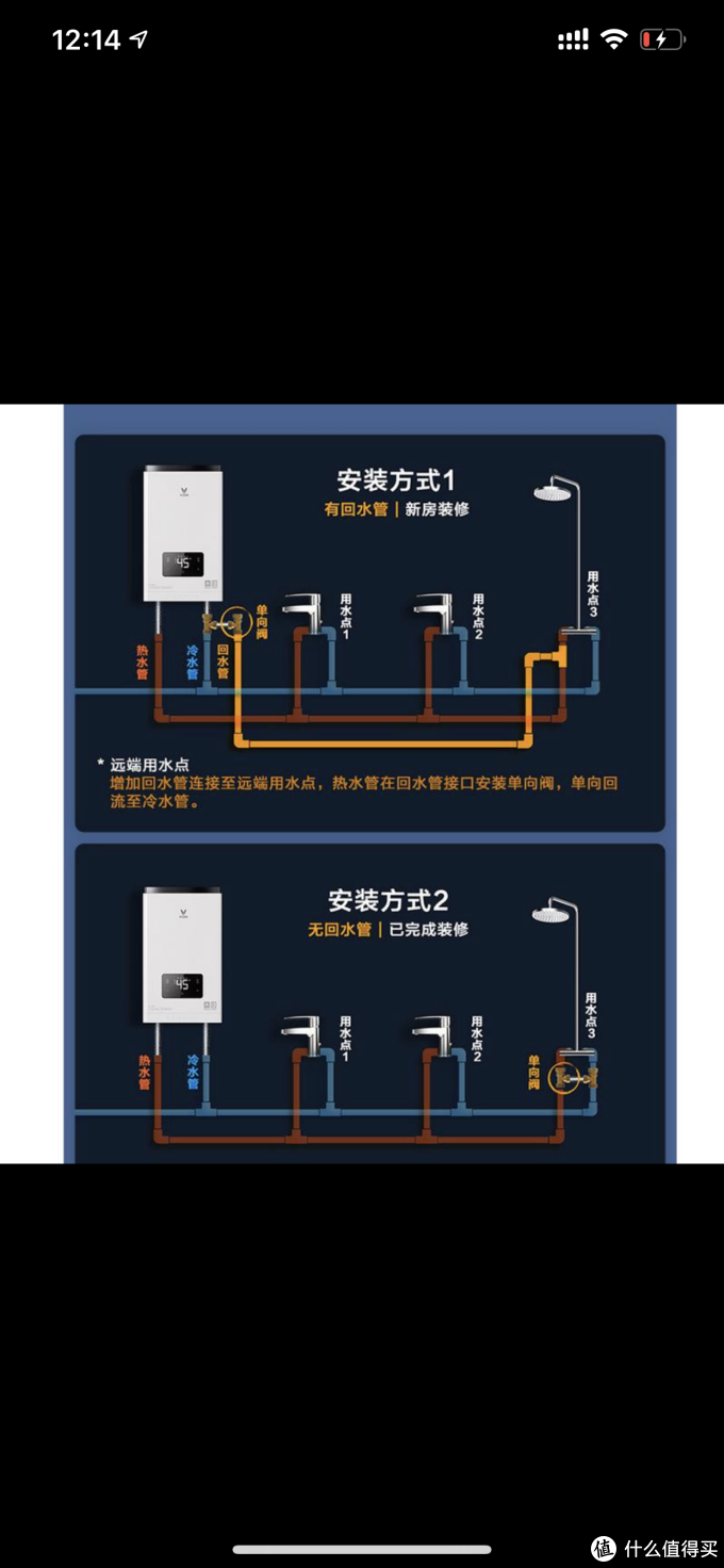 该热水器适用于新房预埋了回水(多余热水排水)管以及旧房屋无回水管的