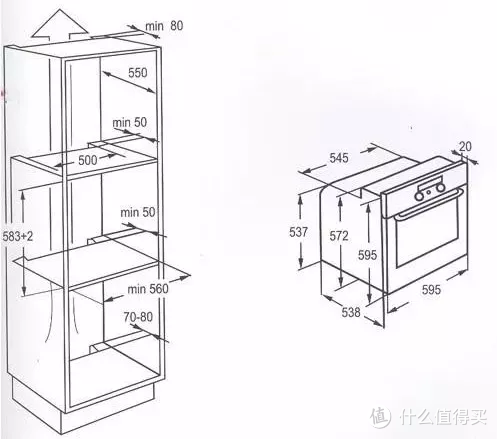 常规嵌入式蒸箱尺寸(高×宽:455×595)