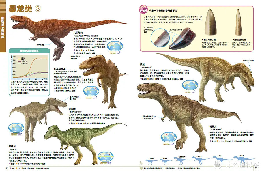 从不同恐龙类群的特点,到每种具体恐龙的详细资料:身长,食性,时代