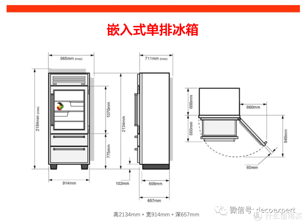 嵌入式冰箱,一般有深度较浅的型号,外加柜体面板后,跟标准深度柜体齐