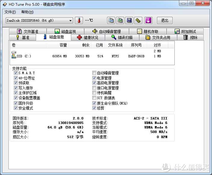 SanDisk(闪迪) 64G SATA3 固态硬盘(SDSSDP-064G-Z25)开箱评测