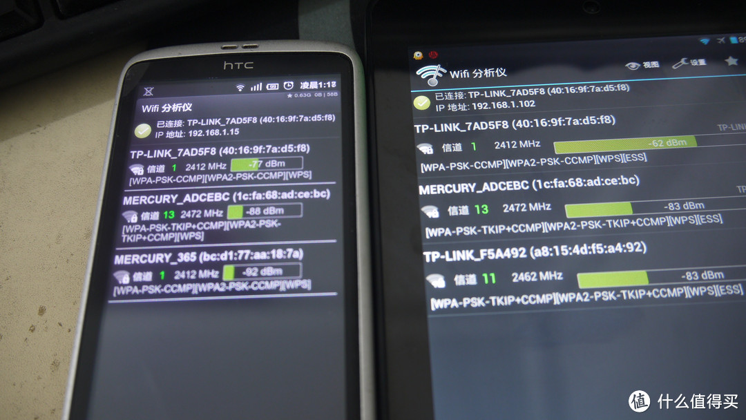 与手机wifi信号对比，分别是-77与-62 信号比手机好