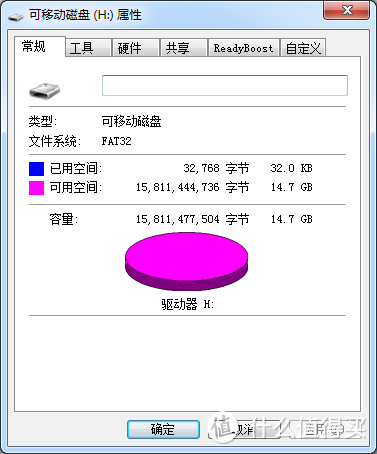 搭配读卡器，插入电脑USB接口，显示14.7G的可用空间，很接近理论可用值了（16×93.31%≈14.93G）