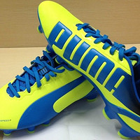 坐飞机过来的一只猫：海淘洋白菜puma 彪马 Evospeed 2.2 FG 足球鞋 蓝黄配色