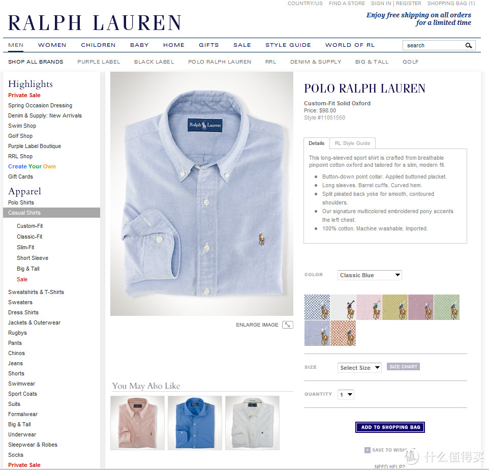 员工内部神优惠码！Ralph Lauren 拉夫·劳伦 官网 3.5折购入衬衫+POLO衫