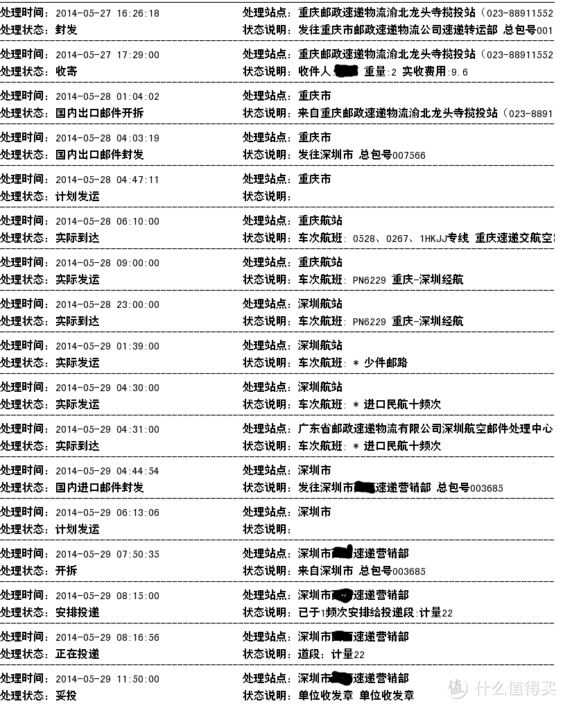 在重庆清关的，27号就已经发国内快递了