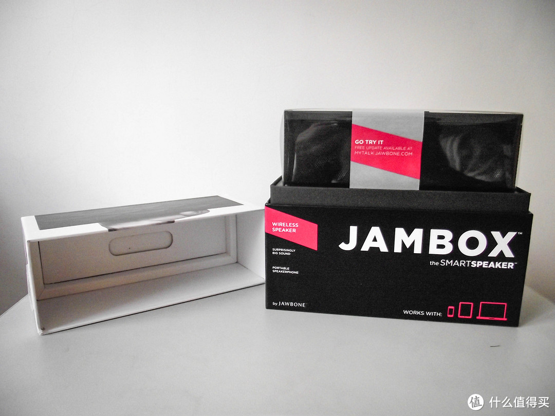 Jawbone JAMBOX 蓝牙无线便携音箱，简单对比 声德 蜂巢2