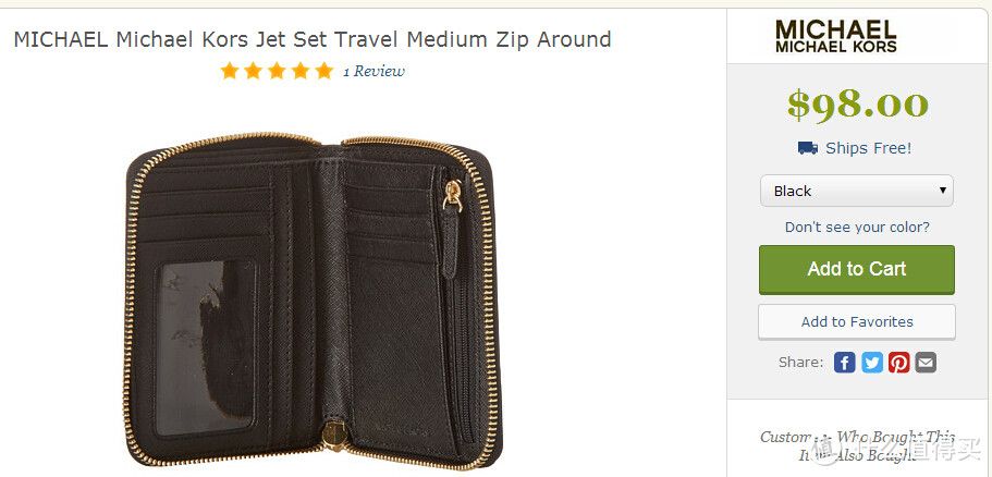 ZAPPOS海淘 Michael Kors Jet Set Travel Medium Zip Around 钱包