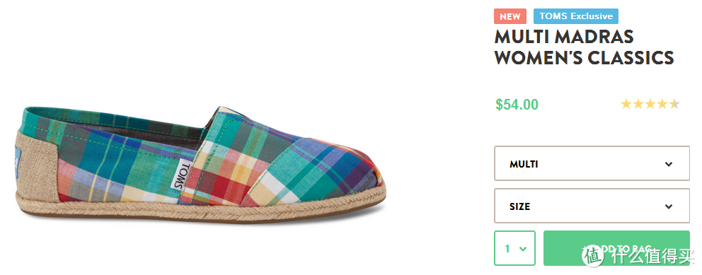 二胎麻麻新宠鞋：TOMS Multi Madras 经典款女士平底布鞋