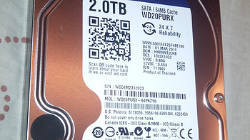 WD 西部数据 紫盘 2TB  SATA6Gb/s  64M 监控硬盘 替换挂掉的希捷Green盘