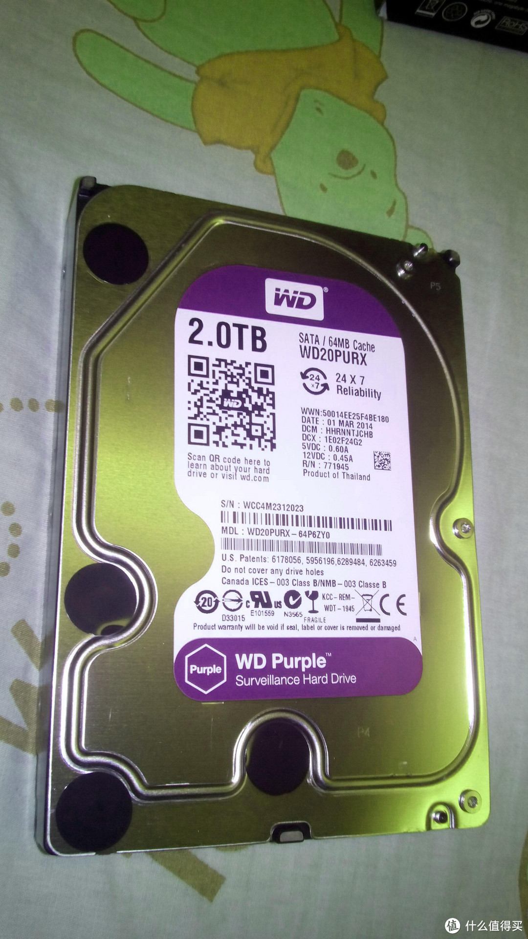 WD 西部数据 紫盘 2TB  SATA6Gb/s  64M 监控硬盘 替换挂掉的希捷Green盘
