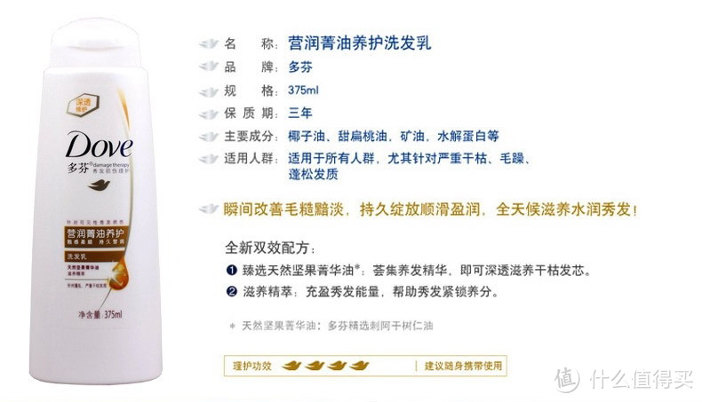 Dove 多芬 养护洗发乳50ml+护发素50ml  试用报告