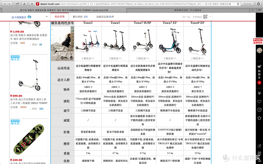 迪卡侬的城市滑板车对比表，截个图，电脑小，价格没截到，抱歉。
