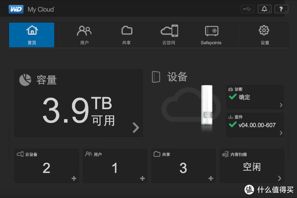 WD 西部数据  My Cloud 4TB NAS 网络存储 个人云存储 WDBCTL0040HWT-CESN