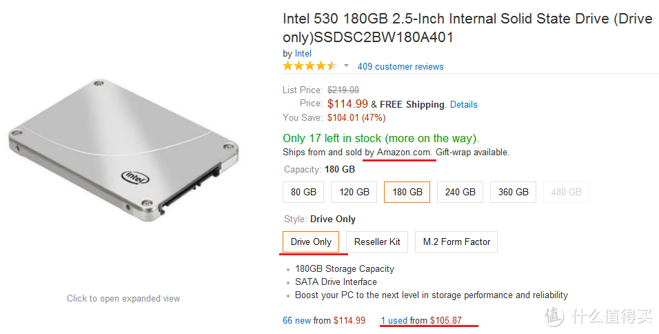 美亚自营二手Intel 530 180G SSD固态硬盘