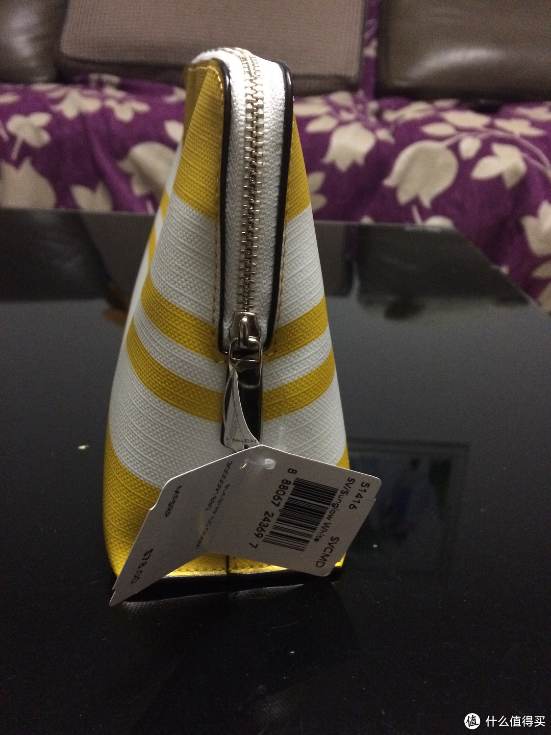 老公送礼物，永远只能说GOOD：COACH 蔻驰 Bleecker Striped Coated Canvas Cosmetic 零钱包