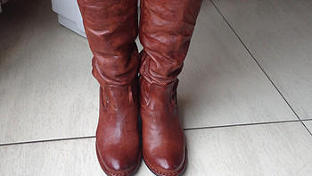 FRYE 弗莱 Lucinda Scrunch Cognac Antique Soft Full Grain 15英寸女士套筒长靴