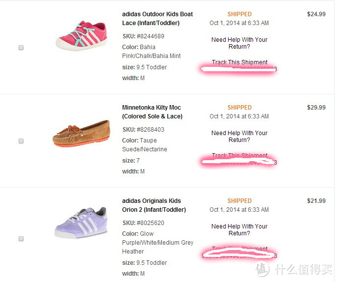 6PM购入adidas 阿迪达斯 Boat Lace、Orion 2 童鞋 & Minnetonka 迷你唐卡 Kilty Moc 平底鞋