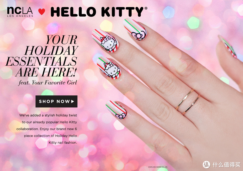 卖萌到手指：Hello Kitty 携手美国美甲品牌 NCLA 推出圣诞特别版甲贴
