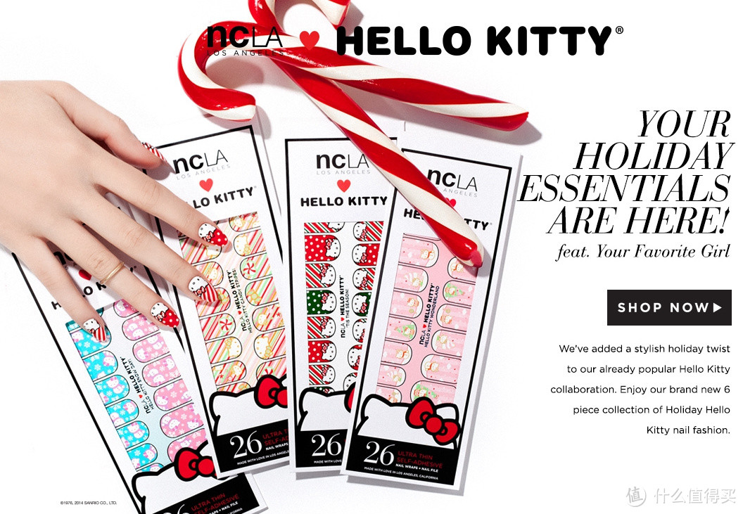 卖萌到手指：Hello Kitty 携手美国美甲品牌 NCLA 推出圣诞特别版甲贴