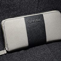 首试美亚直邮：Calvin Klein Saffiano Leather Zip Wallet 女款长款钱包