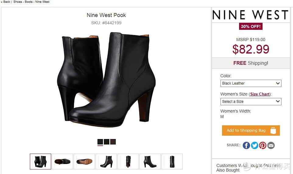 坎坷第一单：6PM 入 Nine West 玖熙 Pook Black Leather 短靴  