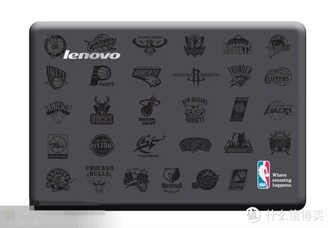 NBA版的Y450 笔记本前盖上有30只当年的NBA队伍队标（宣传图）