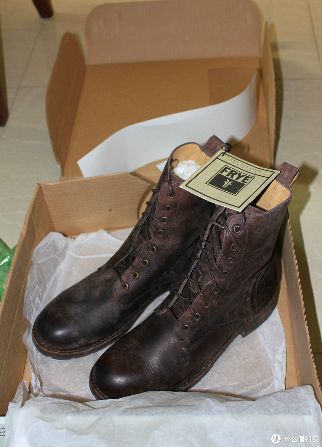 Frye 弗莱 Rogan Tall Lace Up Dark Brown Stone Antiqued 男靴