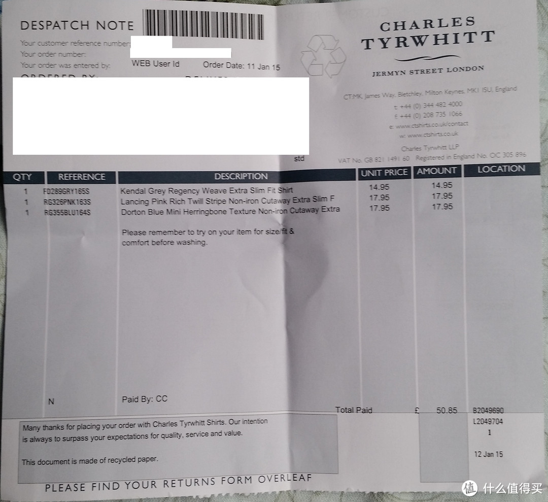 CHARLES TYRWHITT 男式衬衫的首次购买经历