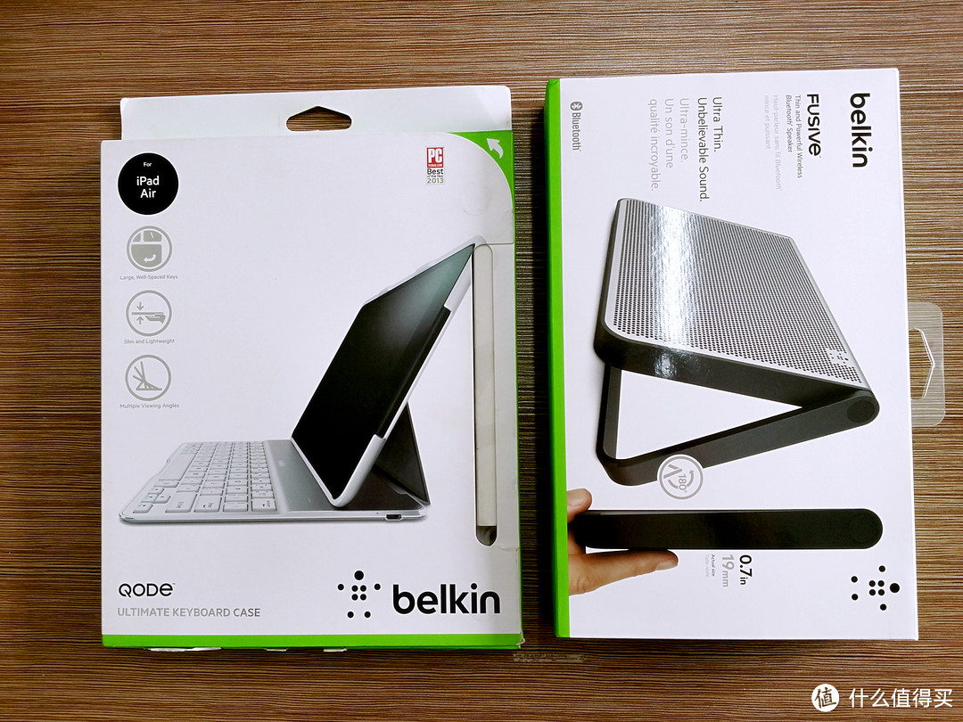 iPad的小伙伴们：Belkin 贝尔金蓝牙键盘一体保护套、Belkin 贝尔金 Fusive蓝牙音箱和迷你电脑袋