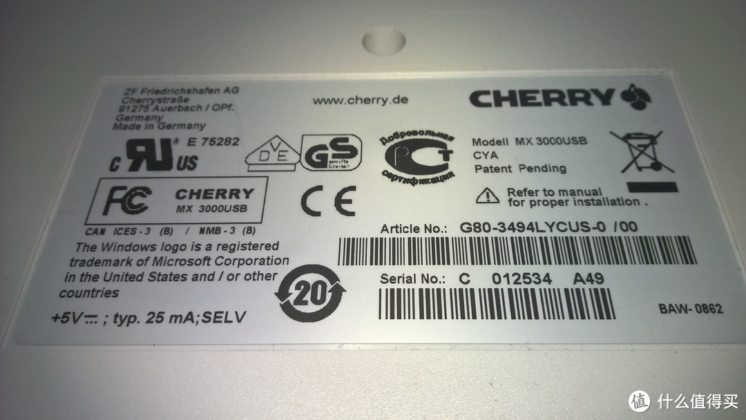 Cherry 樱桃 G80-3494LYCUS-0 机械键盘 伪开箱晒单
