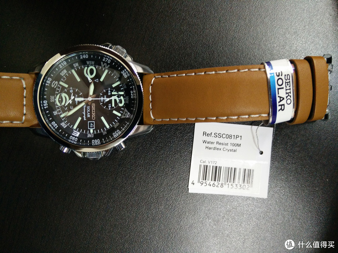 SEIKO 精工 SSC081 男士光动能腕表及更换手工真皮表带