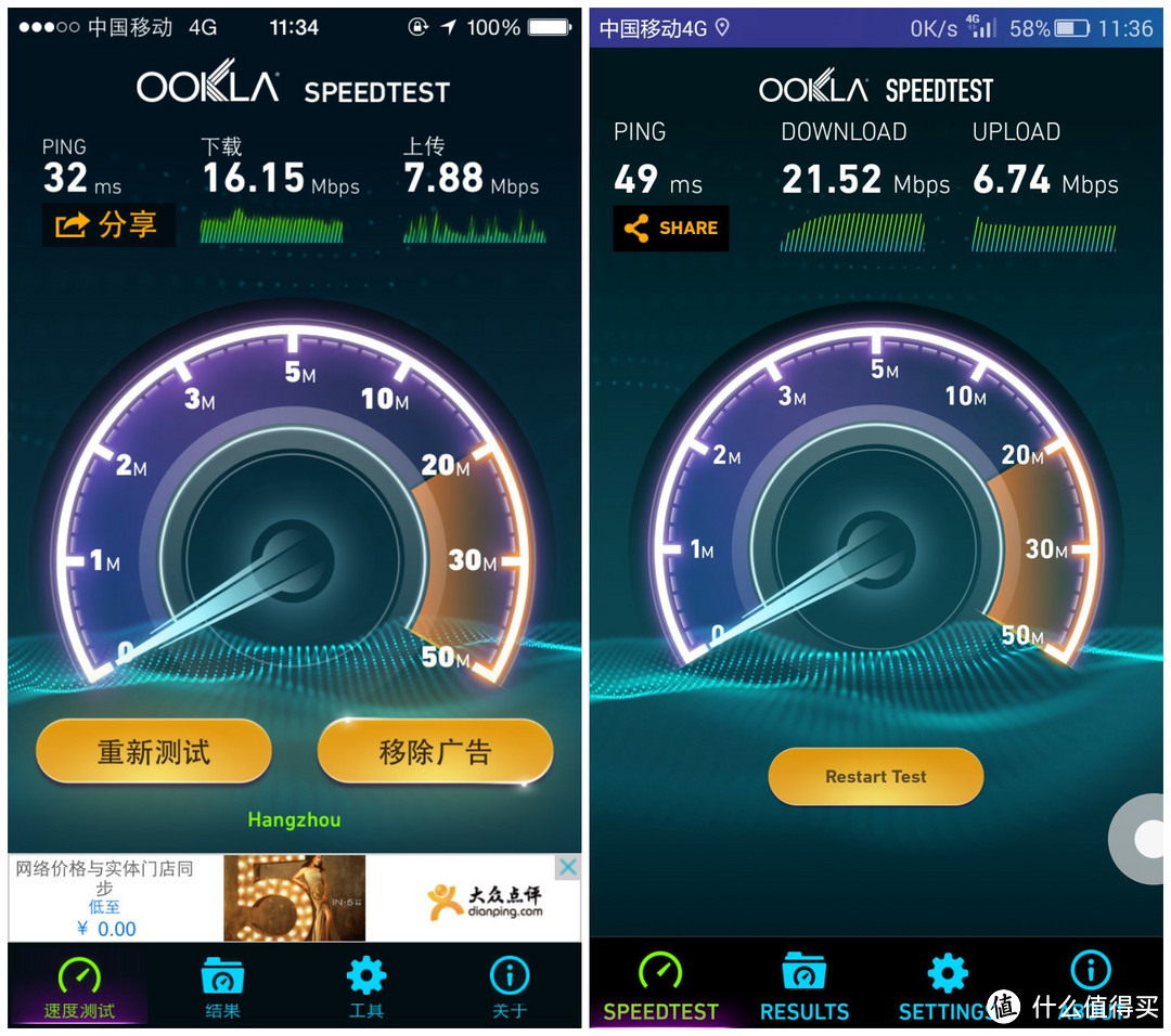 与iPhone 6在同一位置的4G速度对比