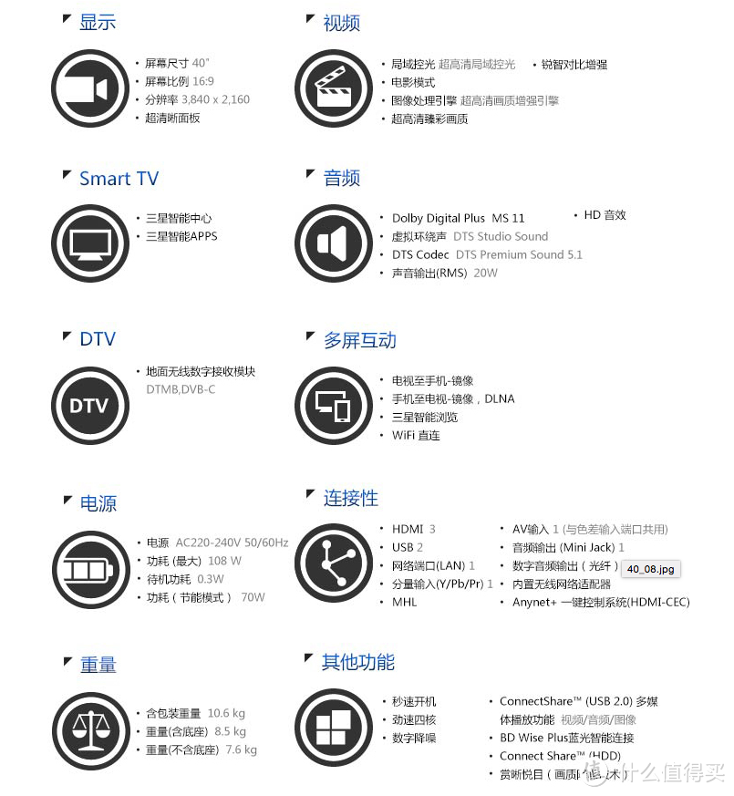 小卧室用的 SAMSUNG 三星 UA40JU50SWJXXZ 40英寸 LED液晶电视机