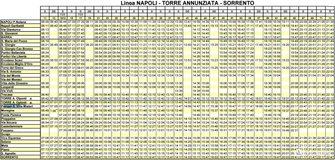 庞贝火车时刻表