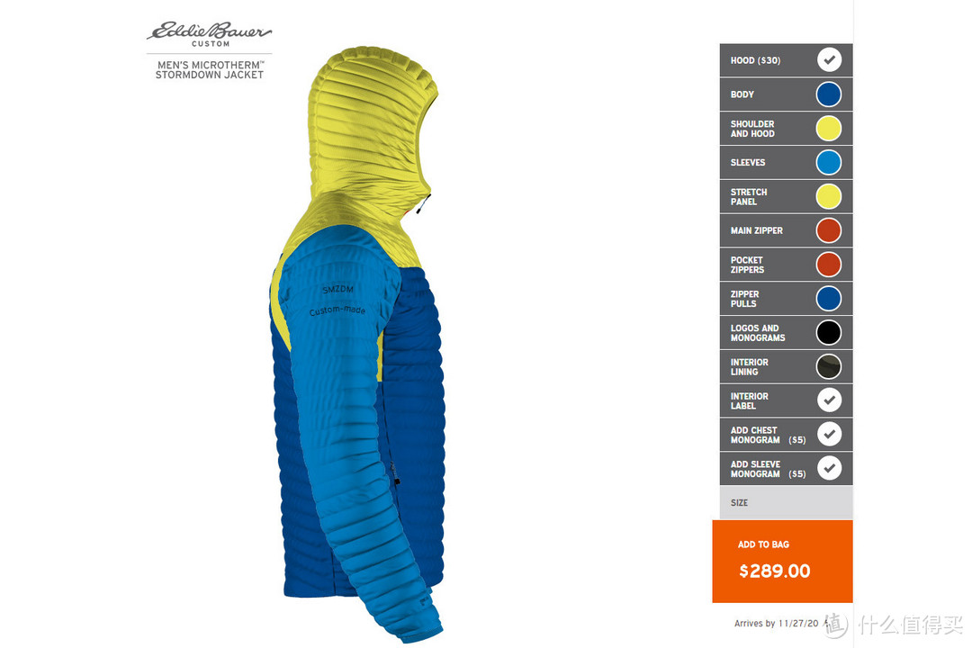 你设计我生产：Eddie Bauer 艾迪堡 推出可个性定制羽绒夹克 Custom Microtherm StormDown Jacket
