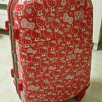 三丽鸥 hellokitty款红色行李箱外观展示(中框|万向轮|拉杆|卡扣)