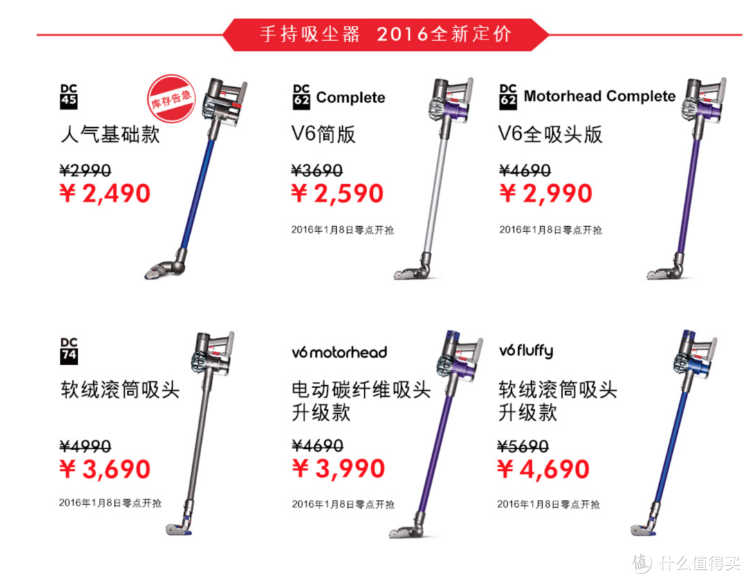 型号重归类、平均降幅千元:dyson 戴森 公布 2016年V6系列无绳吸尘器售价