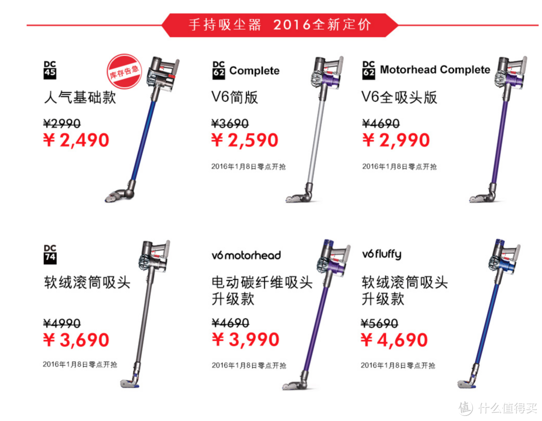 型号重归类、平均降幅千元：dyson 戴森 公布 2016年V6系列无绳吸尘器售价