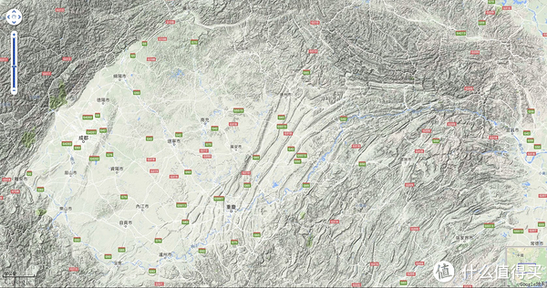 四川盆地地形圖,可以看出三峽的險要.