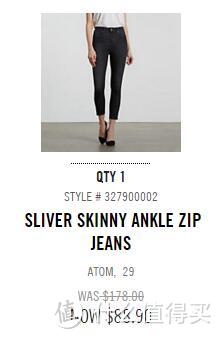 SLIVER SKINNY ANKLE ZIP 女式紧身牛仔裤（附尺码建议）