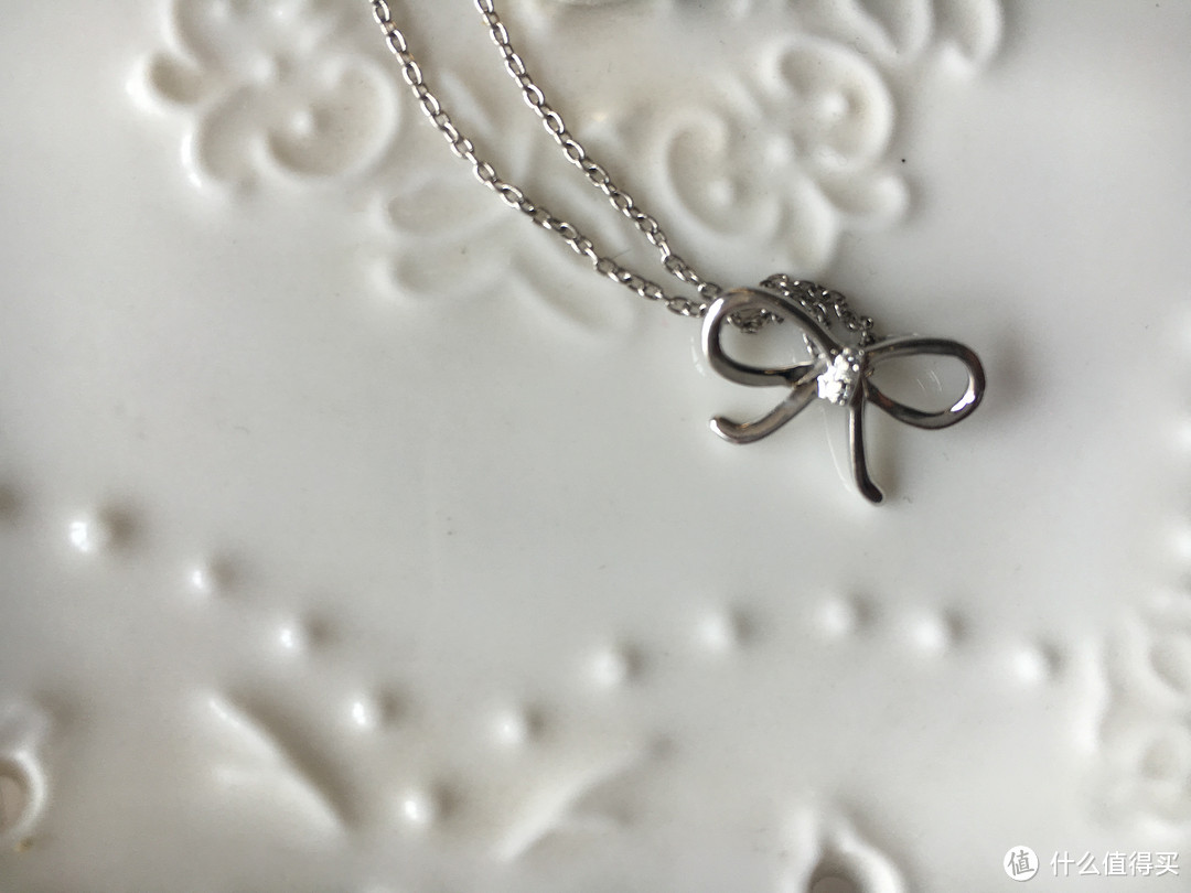 美亚购蝴蝶结银质项链 — Sterling Silver and Diamond Bow Pendant Necklace, 18"